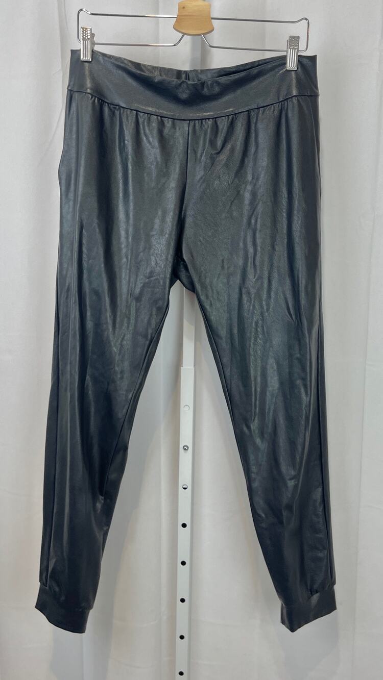 COMMANDO Faux Leather Smocked Waist Jogger Pants Pull On Pockets Black Size L